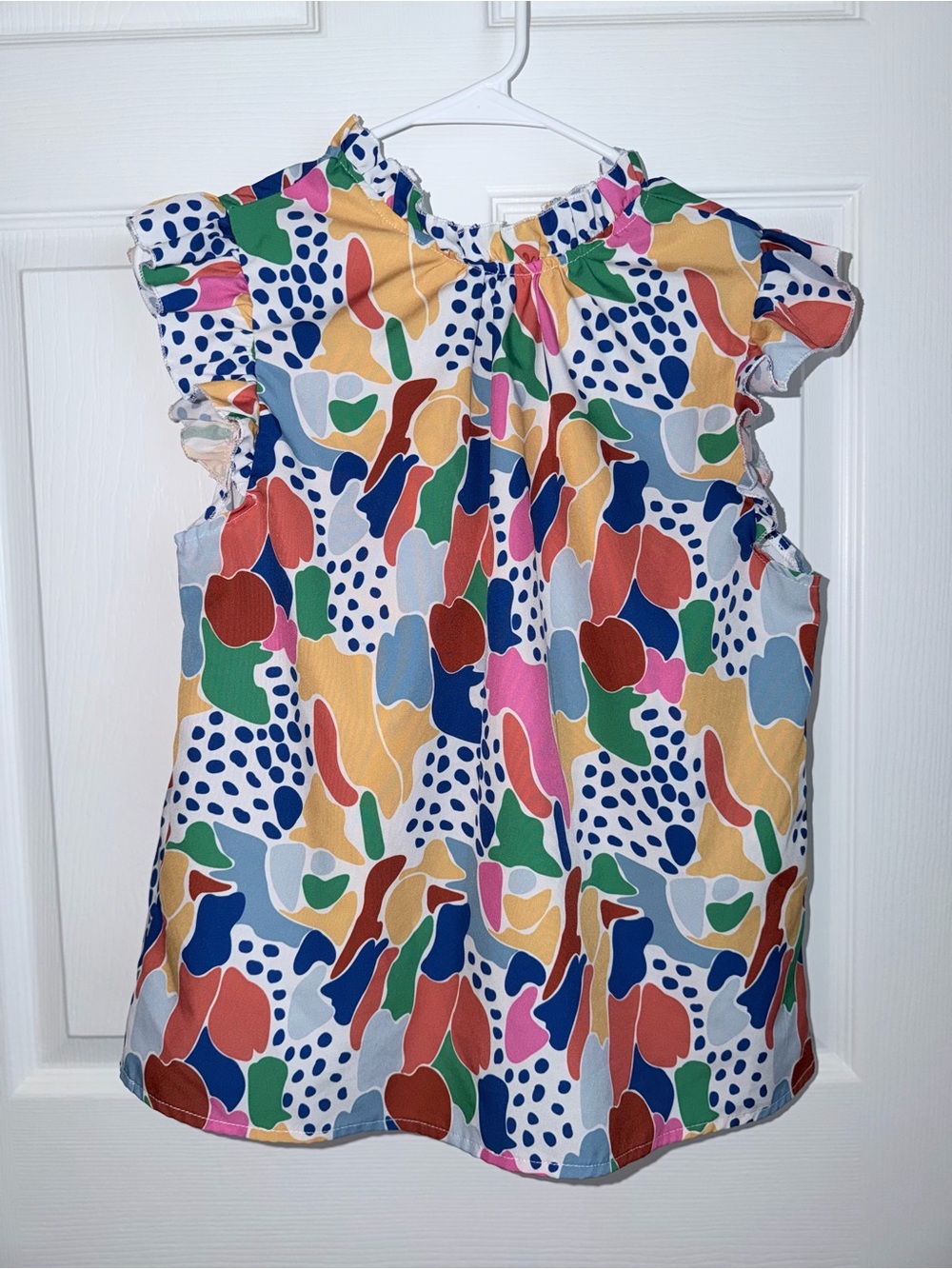 SHEIN Multicolor Abstract Print Ruffle Sleeve Blouse